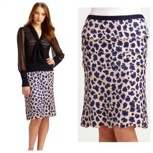 Tory Burch Women's Persian Meri Leopard Print Skirt Pale Pink Navy Cream Size14